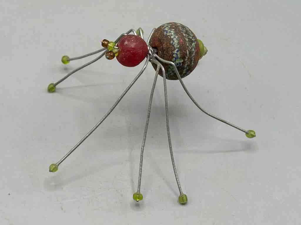 African Powderglass Bead Wire Decor Spider Insect Sculpture