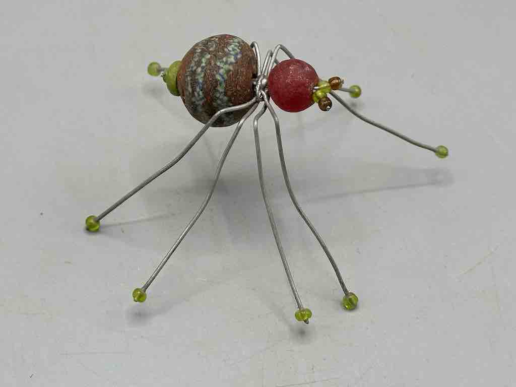 African Powderglass Bead Wire Decor Spider Insect Sculpture