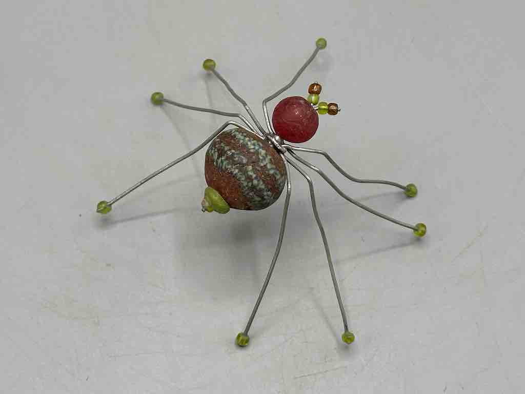 African Powderglass Bead Wire Decor Spider Insect Sculpture