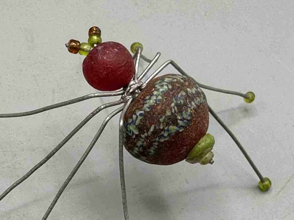 African Powderglass Bead Wire Decor Spider Insect Sculpture