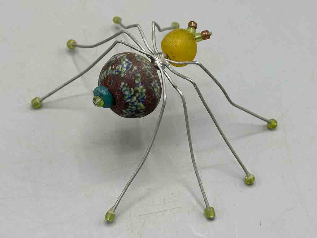 African Powderglass Bead Wire Decor Spider Insect Sculpture