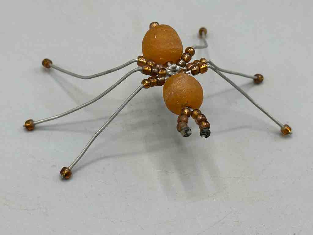 African Double Powderglass Bead Wire Decor 6-Leg Spider Insect Sculpture