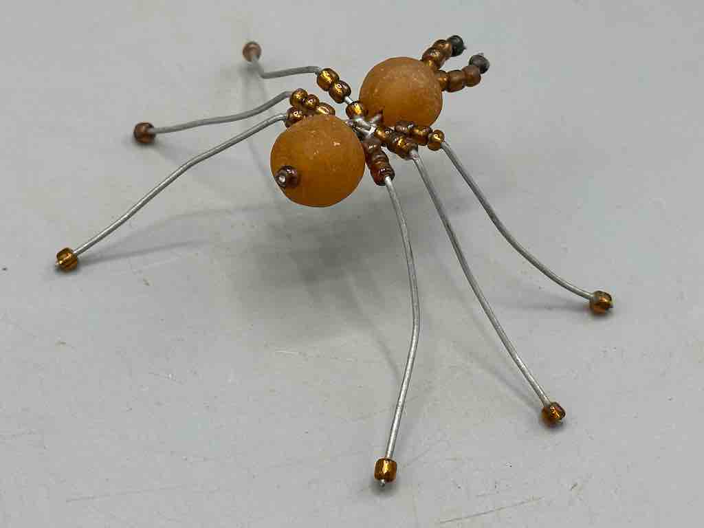 African Double Powderglass Bead Wire Decor 6-Leg Spider Insect Sculpture