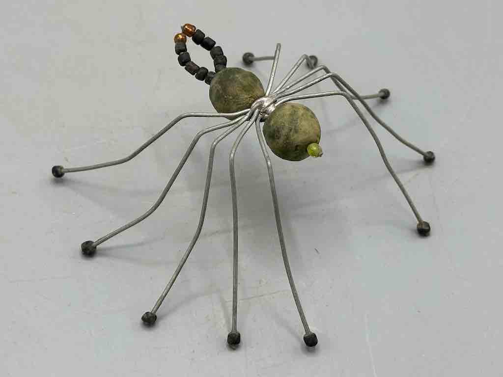 African Dark Green Powderglass Bead Wire Decor Spider Insect Sculpture