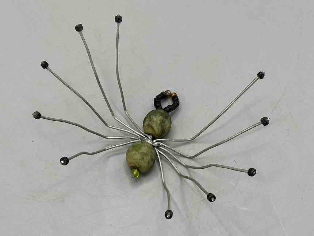 African Dark Green Powderglass Bead Wire Decor Spider Insect Sculpture