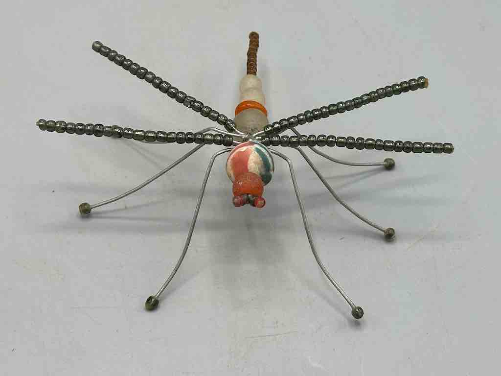 Large African Beaded Wire Decor Powderglass Dragonfly Insect Sculpture