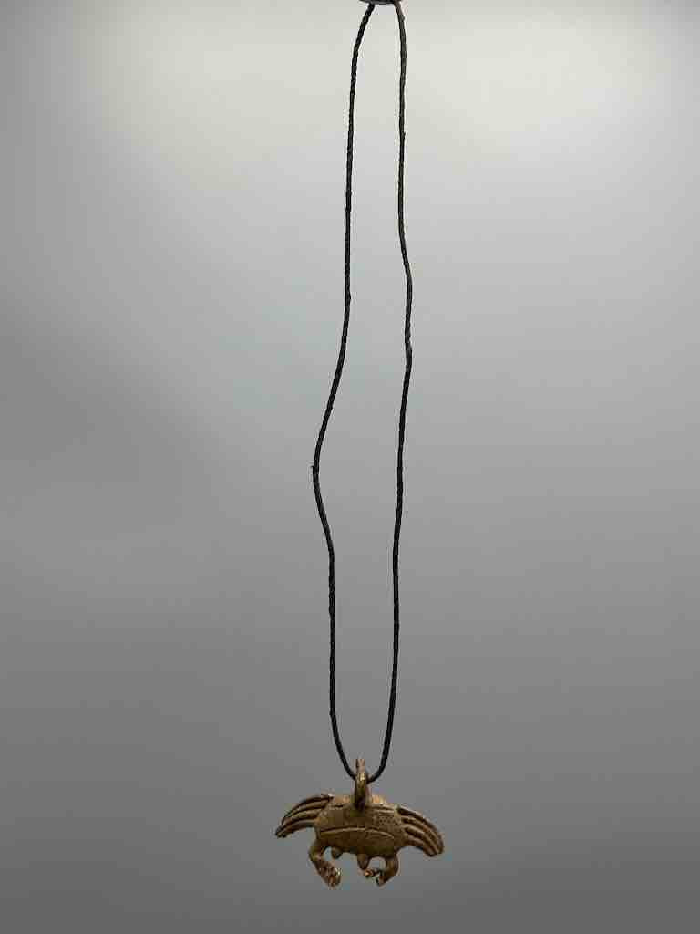 Small Brass Crab Pendant on Single Strand Leather Cord Necklace