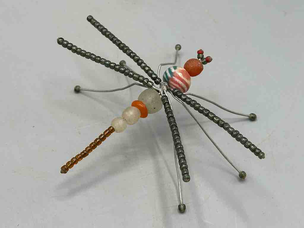 Large African Beaded Wire Decor Powderglass Dragonfly Insect Sculpture