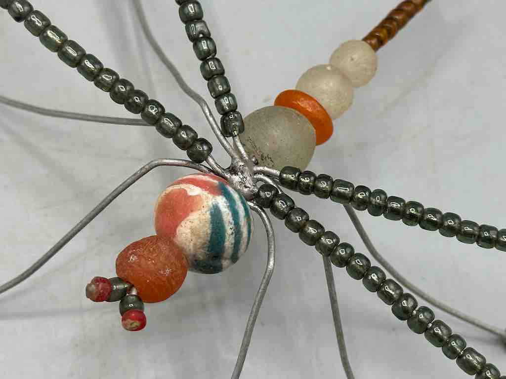 Large African Beaded Wire Decor Powderglass Dragonfly Insect Sculpture