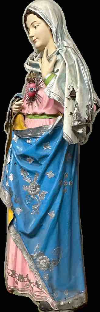 Very Large Antique Vietnamese Catholic Saint Figure Virgin Immaculate Heart of Mary
