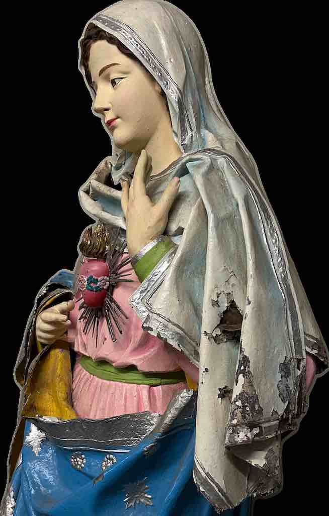 Very Large Antique Vietnamese Catholic Saint Figure Virgin Immaculate Heart of Mary
