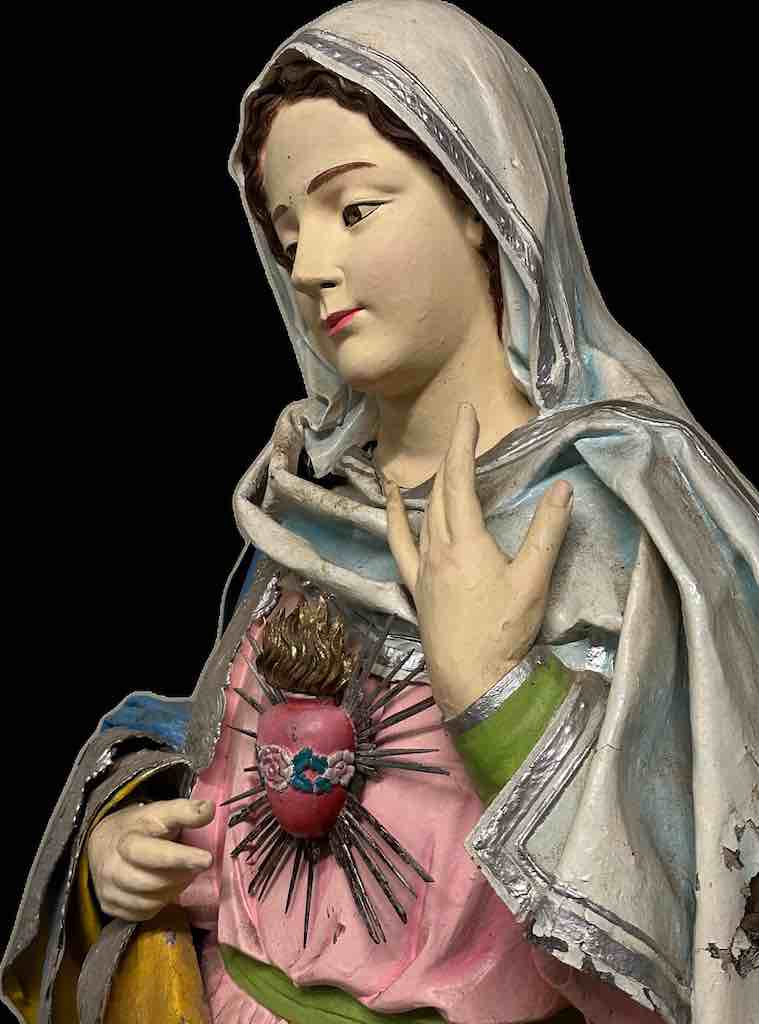 Very Large Antique Vietnamese Catholic Saint Figure Virgin Immaculate Heart of Mary