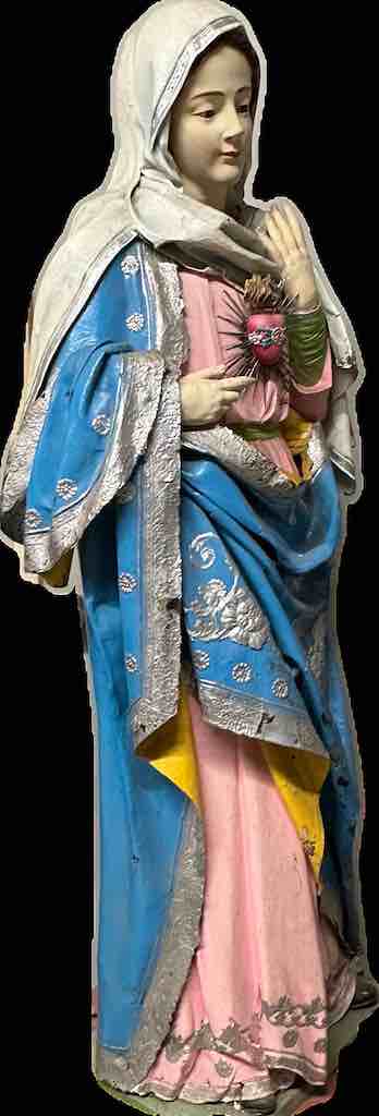 Very Large Antique Vietnamese Catholic Saint Figure Virgin Immaculate Heart of Mary