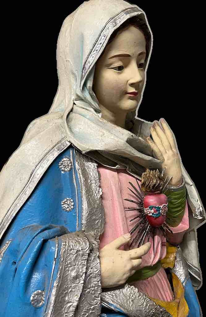 Very Large Antique Vietnamese Catholic Saint Figure Virgin Immaculate Heart of Mary