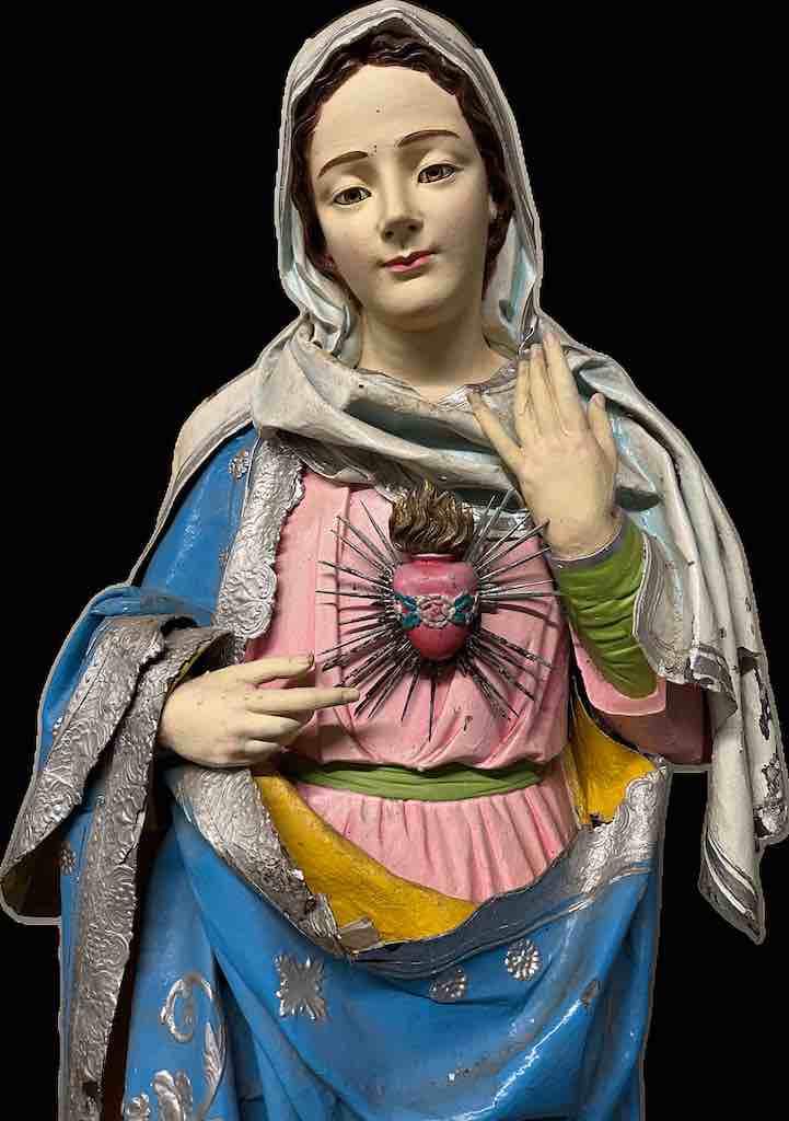 Very Large Antique Vietnamese Catholic Saint Figure Virgin Immaculate Heart of Mary