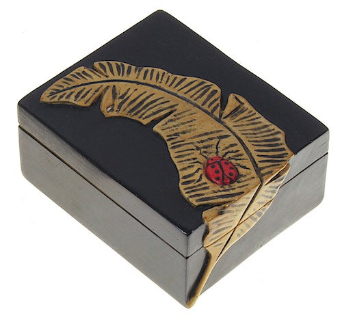 Ladybug on Banana Leaf - Small Rectangular Soapstone Trinket Decor Box