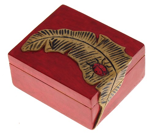Ladybug on Banana Leaf - Small Rectangular Soapstone Trinket Decor Box