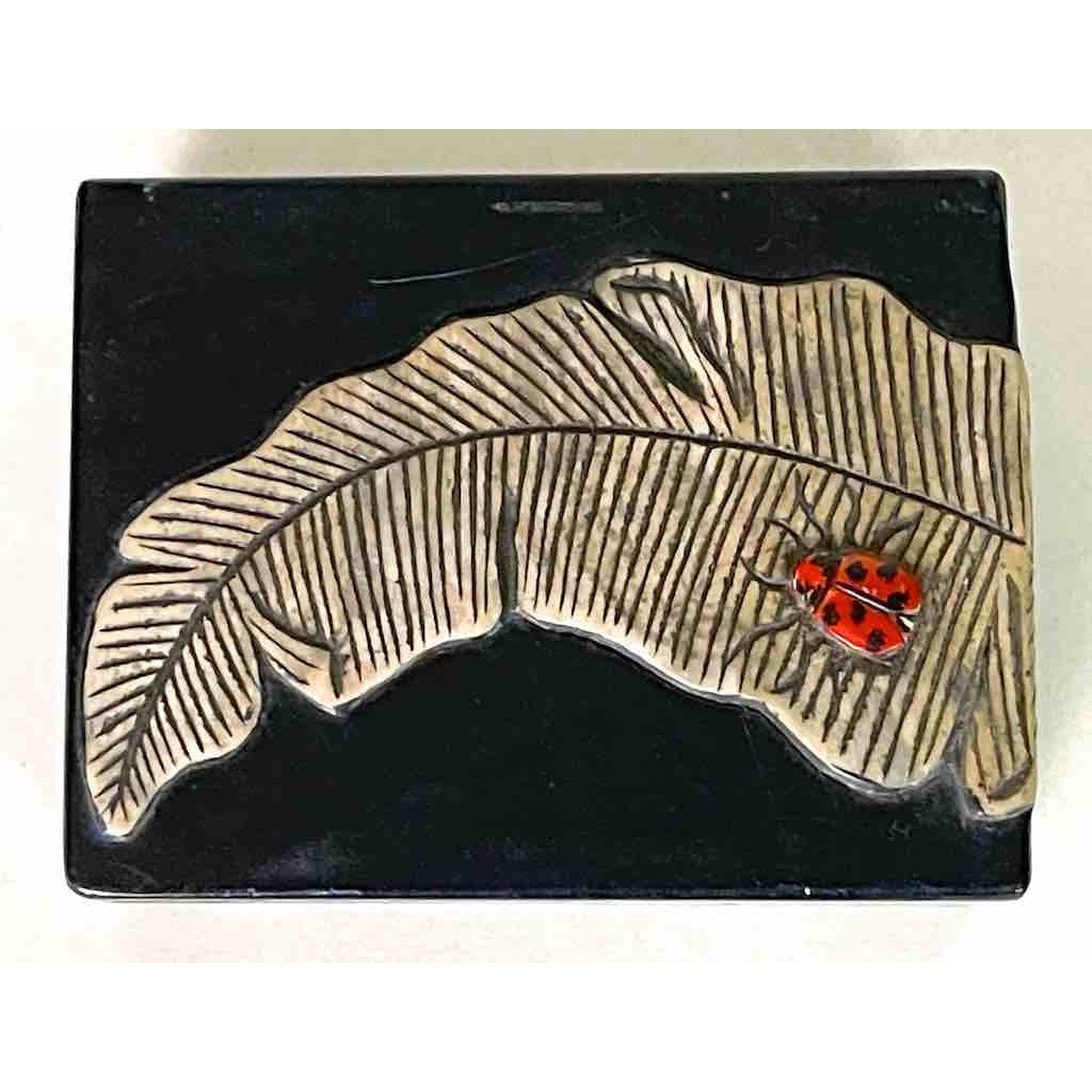 Ladybug on Banana Leaf - Small Rectangular Soapstone Trinket Decor Box