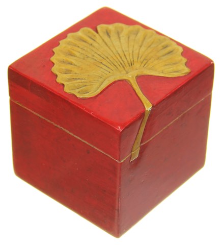 Gingko Leaf - Small Cube Soapstone Trinket Decor Box - 4 Versions