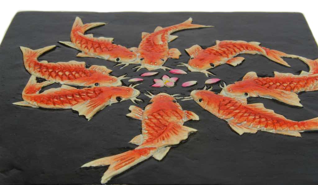 Koi Fish Feeding Square Soapstone Trinket Decor Box - 6 Versions