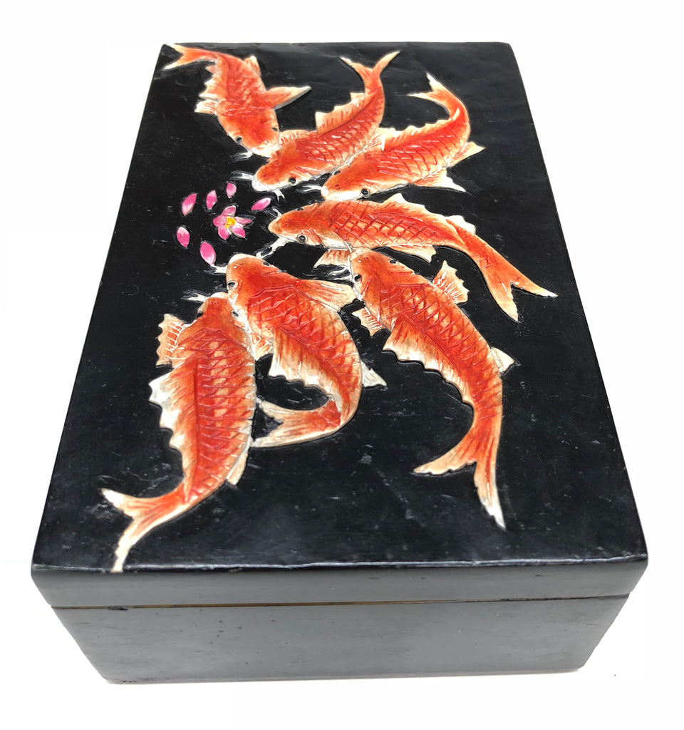 Koi Fish Feeding Soapstone Trinket Decor Box — Niger Bend