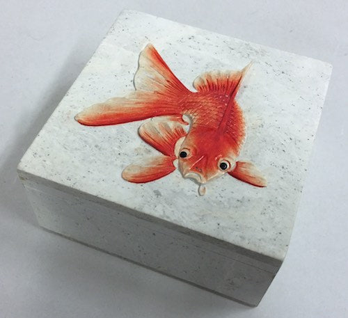 Single Koi Design - Square Soapstone Trinket Decor Box - 9 Versions
