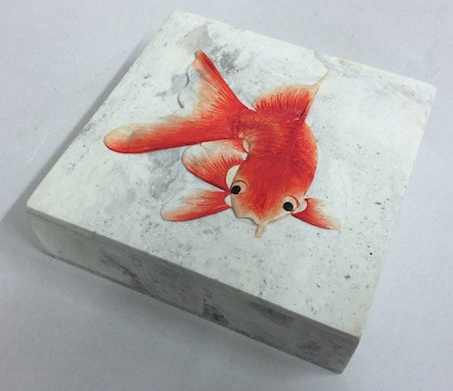 Single Koi Design - Square Soapstone Trinket Decor Box - 9 Versions