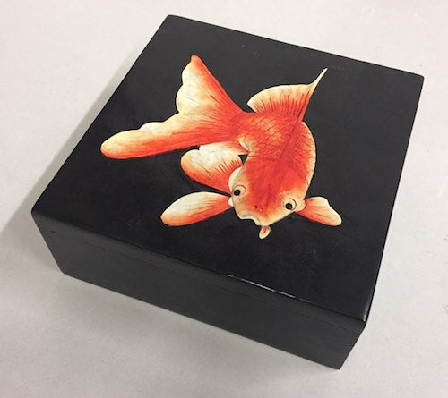 Single Koi Design - Square Soapstone Trinket Decor Box - 9 Versions