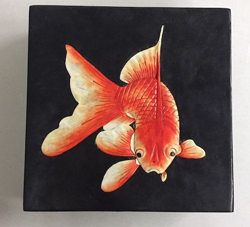 Single Koi Design - Square Soapstone Trinket Decor Box - 9 Versions