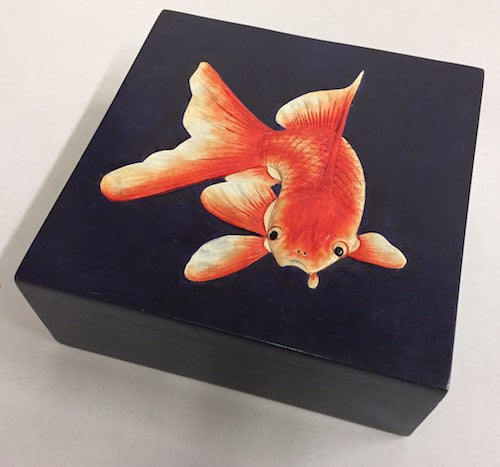 Single Koi Design - Square Soapstone Trinket Decor Box - 9 Versions