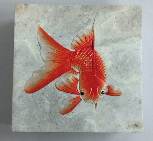 Single Koi Design - Square Soapstone Trinket Decor Box - 9 Versions