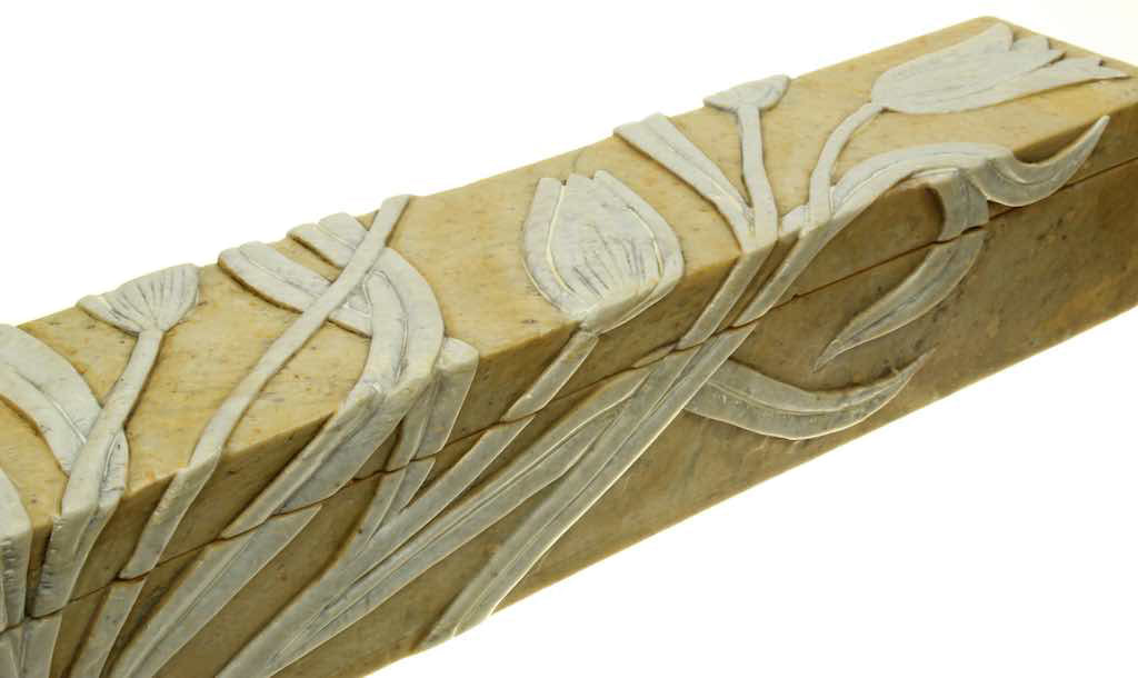 Tulip Flower - Soapstone Trinket Decor Box - Niger Bend