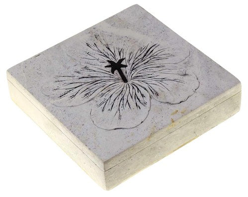 Hibiscus Flower - Unpainted Soapstone Trinket Decor Box