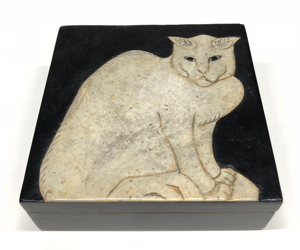 Cat Soapstone Trinket Decor Box - Niger Bend