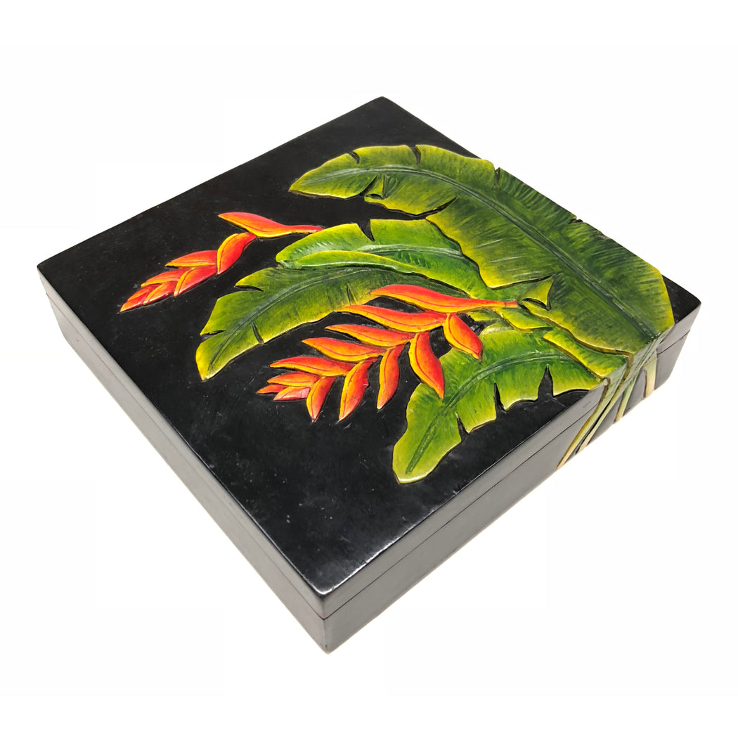 Heliconia Plant & Flower - Soapstone Trinket Decor Box - Niger Bend