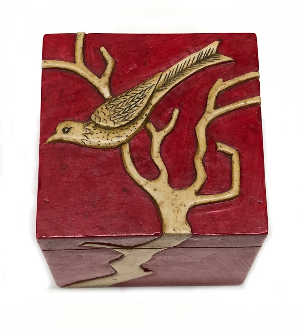 Bird in Tree - Niger Bend Soapstone Trinket Decor Box - Niger Bend
