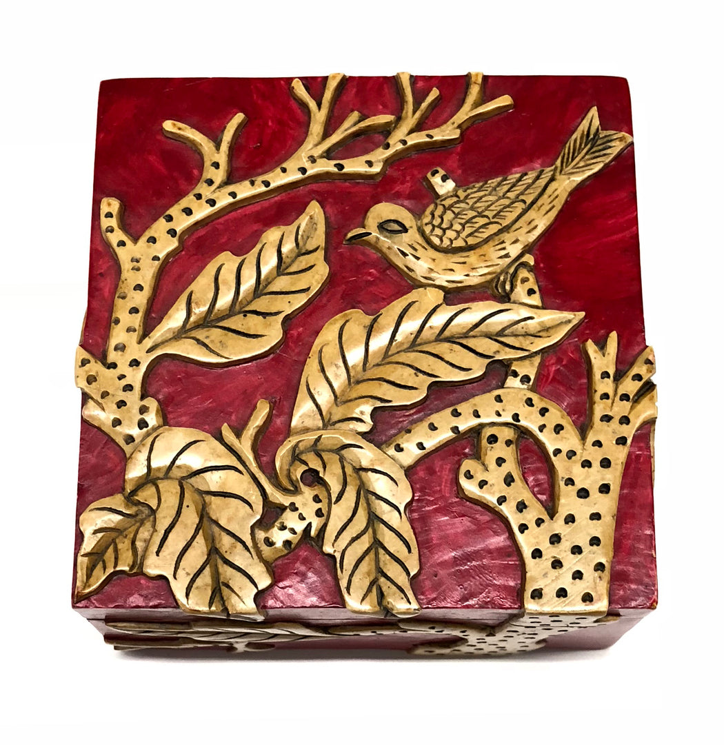 Bird in Trees - Soapstone Trinket Decor Box - Niger Bend