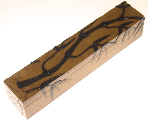 Bamboo Design Long Soapstone Trinket Decor Pencil Box