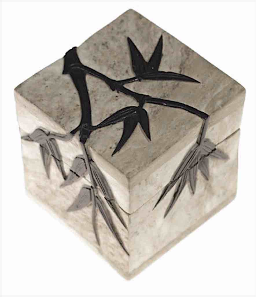 Bamboo Design - Small Unpainted Soapstone Trinket Decor Box