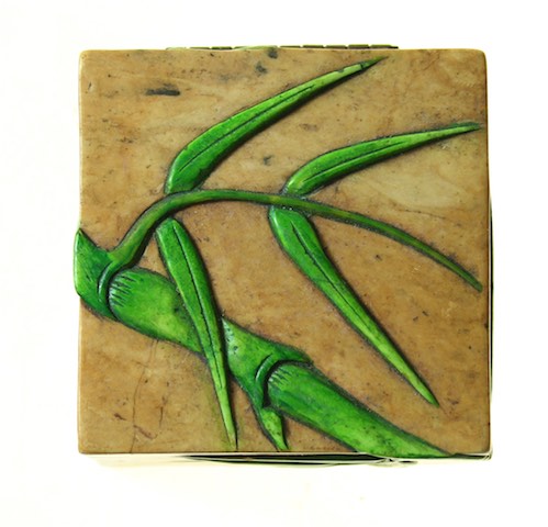 Bamboo Design - Small Square Soapstone Trinket Decor Box