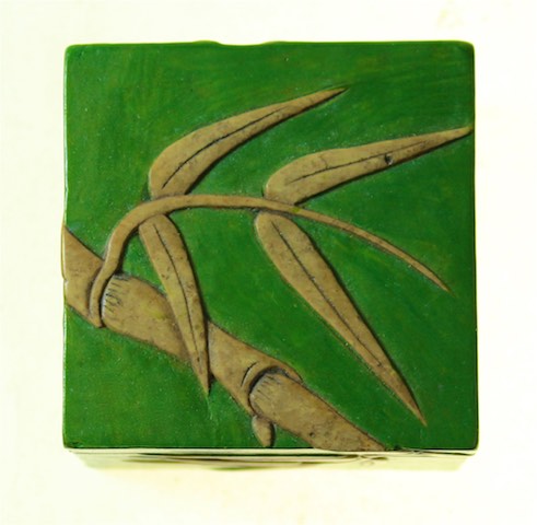 Bamboo Design - Small Square Soapstone Trinket Decor Box