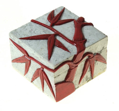 Bamboo Design - Small Unpainted Soapstone Trinket Decor Box