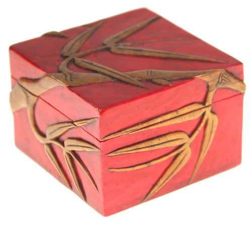 Bamboo Design - Small Square Soapstone Trinket Decor Box
