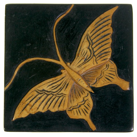 Butterfly Design - Small Square Soapstone Trinket Decor Box