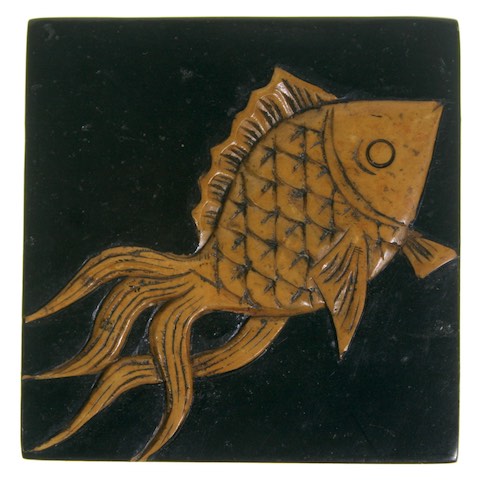Fish Design - Small Square Soapstone Trinket Decor Box