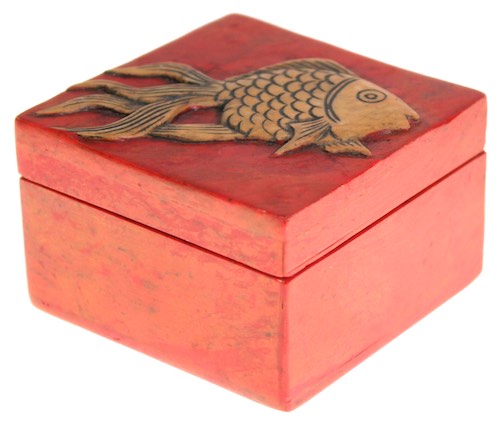 Fish Design - Small Square Soapstone Trinket Decor Box