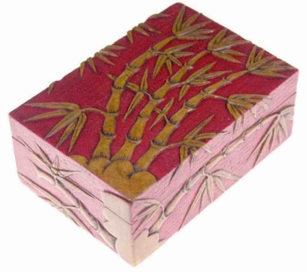 Bamboo Design - Rectangular Soapstone Trinket Decor Hinged Box
