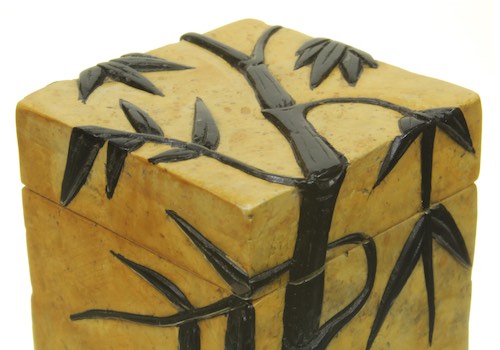 Bamboo Design - Small Cube Soapstone Trinket Decor Box