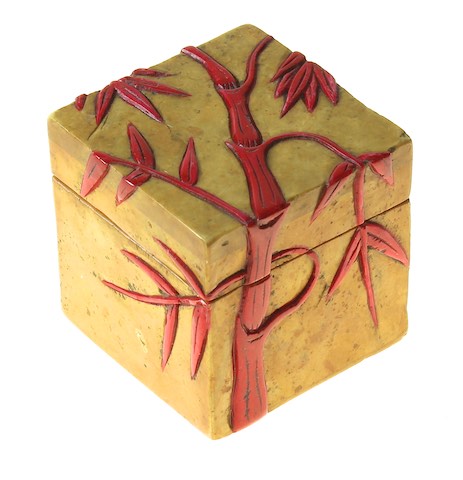 Bamboo Design - Small Cube Soapstone Trinket Decor Box