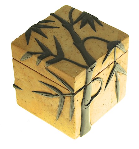 Bamboo Design - Small Cube Soapstone Trinket Decor Box